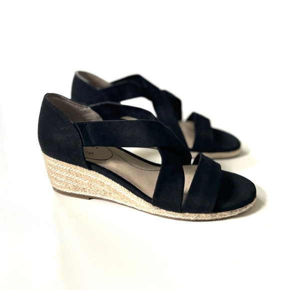 Life Stride Black Suede Strappy Siesta Espadrille Wedge Sandals - Picture 1 of 11